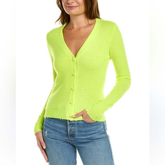 LoveShackFancy Prescott Neon Yellow Cashmere & Wool Cardigan NWOT